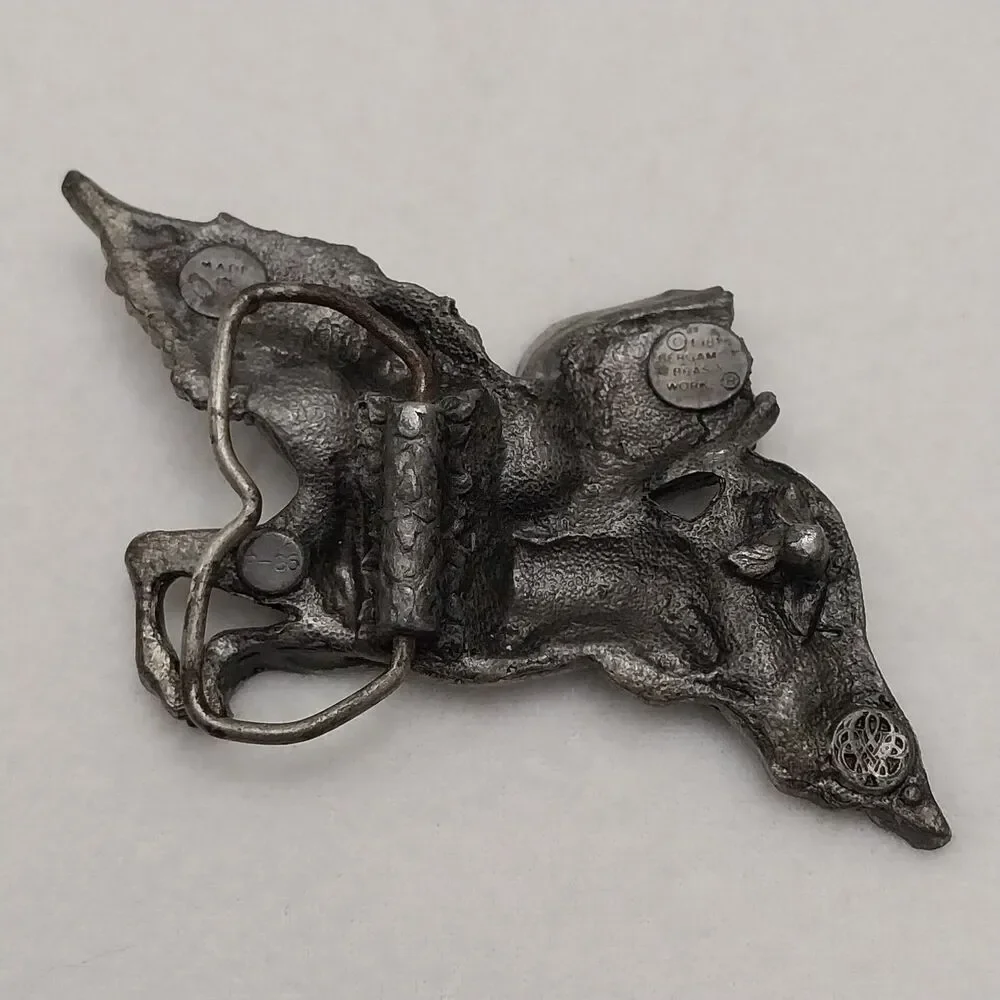 Vintage 1981 Bergamot Pegasus Horse Silver Toned Belt Buckle (Broken Wing) #E53